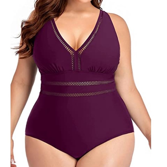 Daci burgundy one piece plus swimsuit - Picture 1 of 7